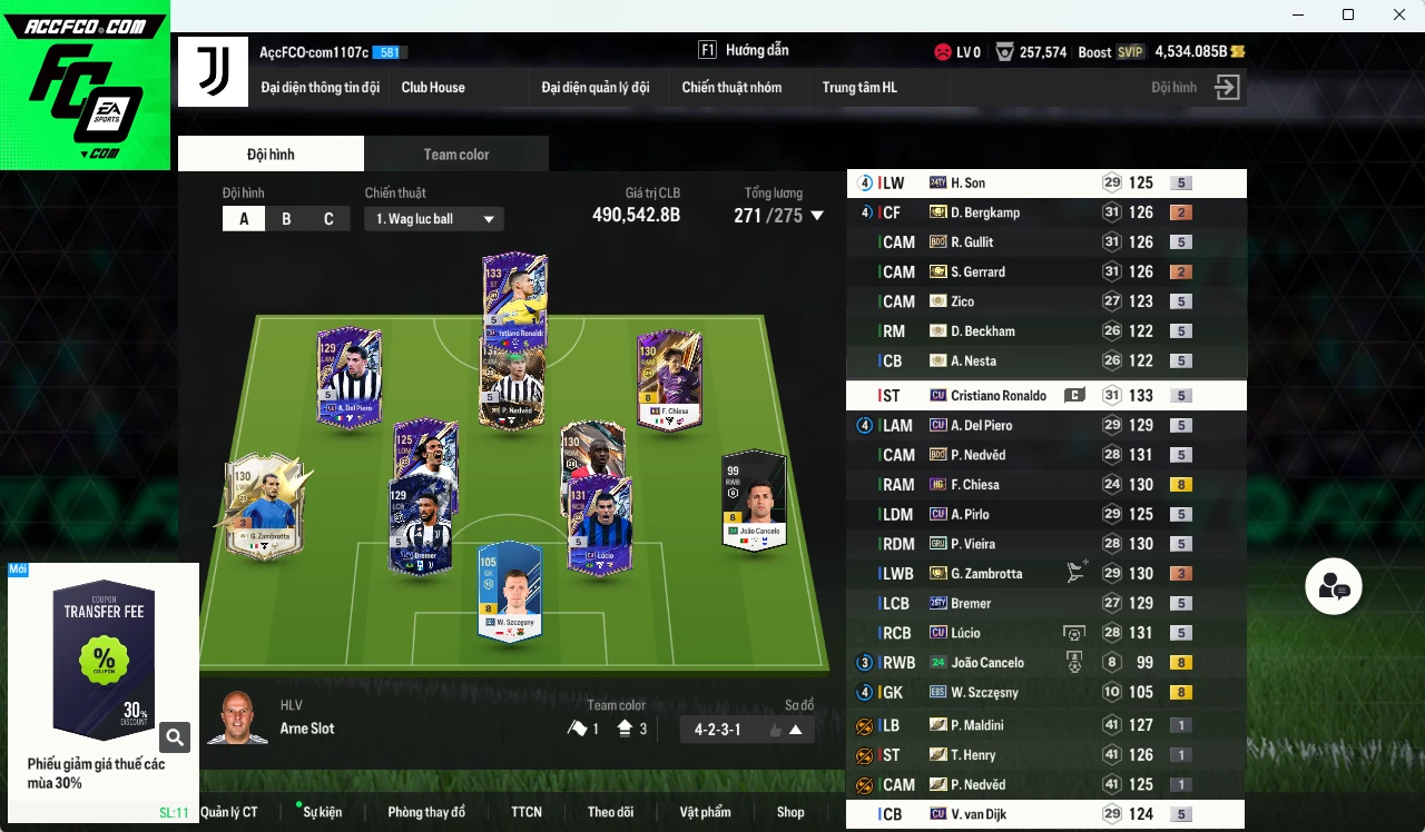 Ảnh Juventus mix Quốc Dân 490.540b có CR7 CU, Gerrard ITM+2, Bergkamp ITM+2, Zambrotta ITM+3, H. Son 24TY, Gullit BDO, Nedved BDO, Lúcio CU, Beckham ICON... HLV Xịn